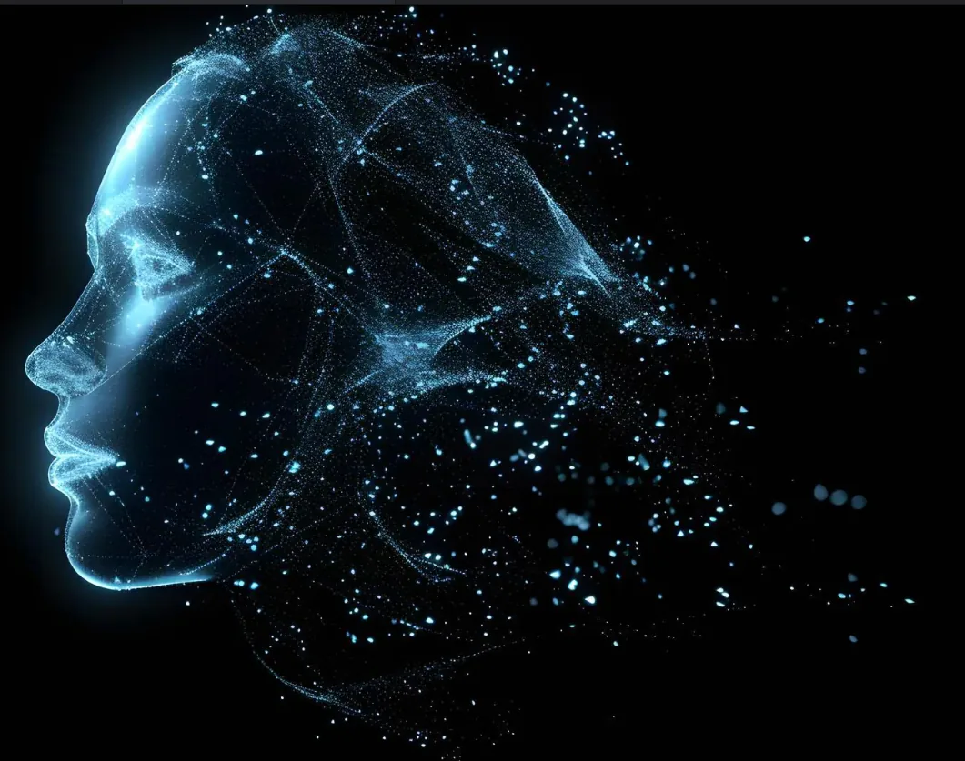 Cabeza holográfica con IA — Peru Legacy Núcleo neural